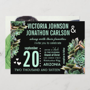 Invitation Mint et Black Your Photo Succulent Mariage moderne
