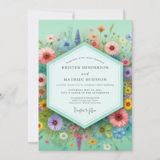 Invitation Mint Floral Meadow Whimsy Wedding (Devant)