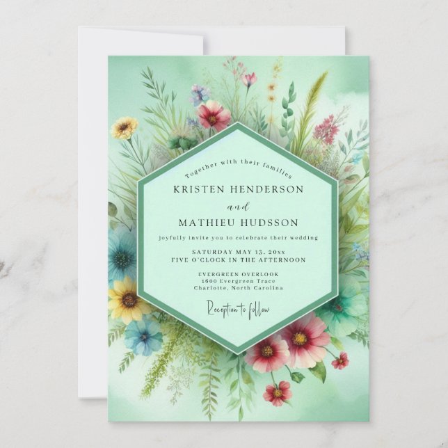 Invitation Mint Floral Whimsy Wedding (Devant)