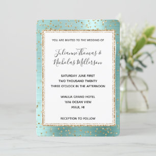 Invitation Mint Glam Gold Sparkle Confetti Mariage