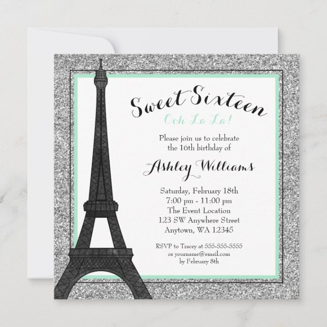 Invitation Mint Glam Paris Thématique Faux Parties scintillan (Devant)