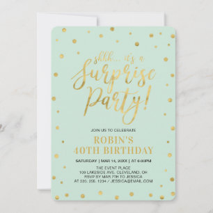 Invitation Mint & Gold   Fête surprise d'anniversaire pour ad