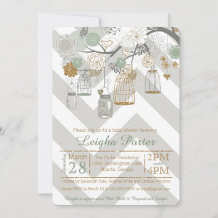 Invitation Mint Gold Parties scintillant Baby shower Mason Ja