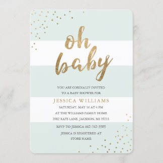 Invitation Mint & Gold Stripes Confetti Oh Baby shower Invita