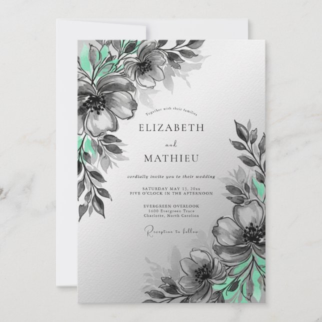 Invitation Mint Green Artistic Botanical Wedding (Devant)