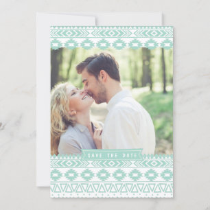 INVITATION MINT GREEN AZTEC PHOTO ENREGISTRER LA DATE ANNONCE