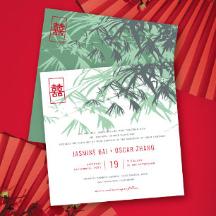 Invitation Mint Green Bamboo Feuille moderne Zen asiatique Ma