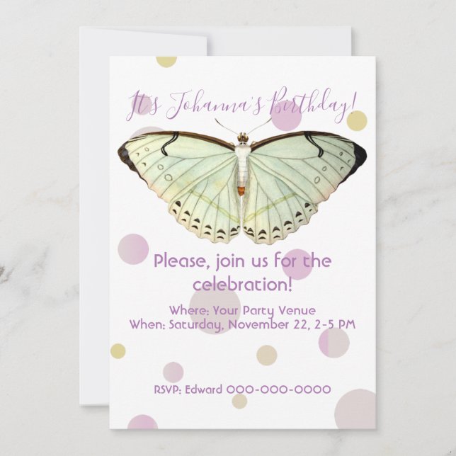 Invitation Mint Green Beauté Papillon Anniversaire (Devant)