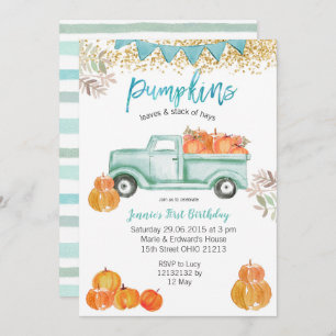 Invitation Mint Green Birthday Blue Citrouille Truck Annivers