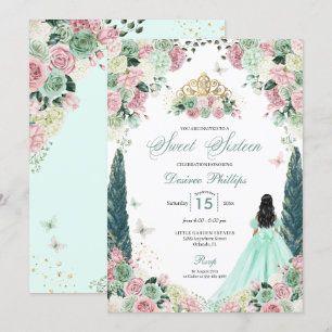 Invitation Mint Green & Blush Enchanted Garden Sweet sixteen