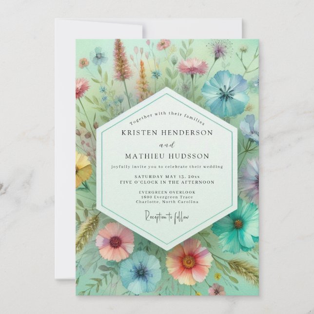 Invitation Mint Green Botanical Whimsy Wedding (Devant)