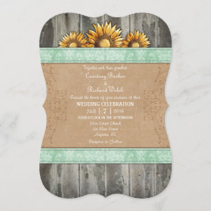 Invitation Mint Green Brown Rustic Tournesol Mariage Invitati