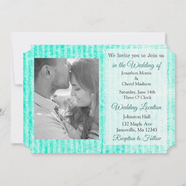 Invitation Mint Green Damask Photo Wedding Invite (Devant)