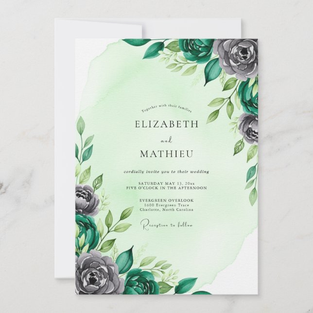Invitation Mint Green Distinguished Botanical Wedding (Devant)