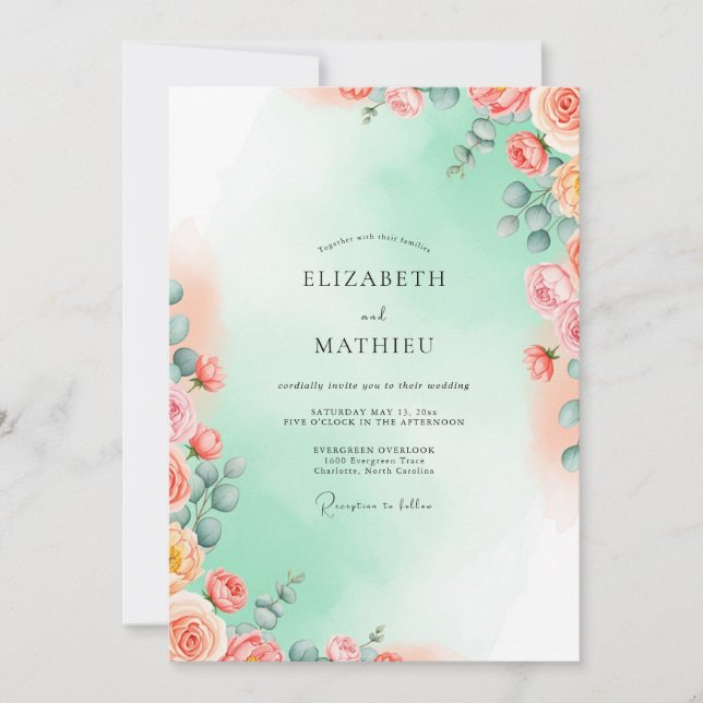 Invitation Mint Green Ethereal Watercolor Wedding (Devant)