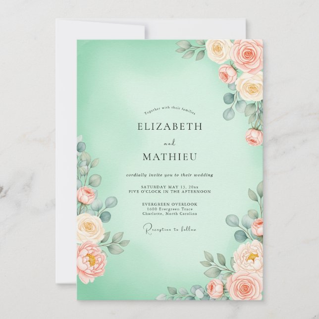 Invitation Mint Green Floral Blossom Wedding (Devant)