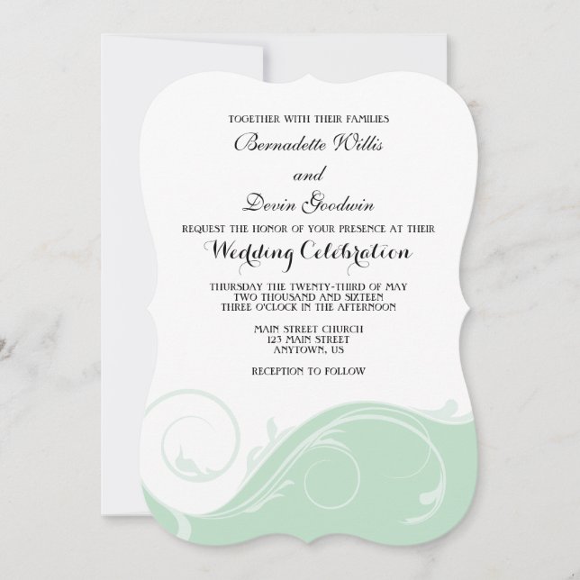 Invitation Mint Green Floral Swirl Bracket Wedet Invite (Devant)