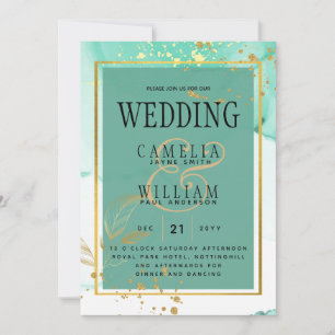 Invitation Mint Green Gold MARIAGE Encre d'alcool Abstraite