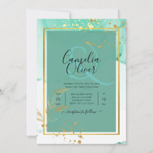 Invitation Mint Green Gold MARIAGE Encre d'alcool Abstraite