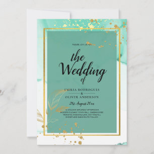 Invitation Mint Green Gold MARIAGE Encre d'alcool Abstraite