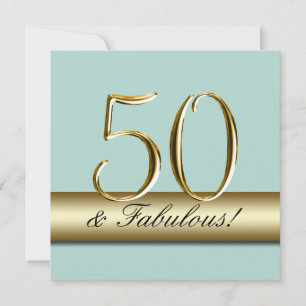 Invitation Mint Green Gold Simple 50e anniversaire