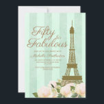 Invitation Mint Green Gold Tour Eiffel 50e anniversaire<br><div class="desc">Monnaie verte et dorée rayée Paris,  France / Tour Eiffel Cinquante et fabuleuse / 50e anniversaire invitation</div>