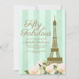 Invitation Mint Green Gold Tour Eiffel 50e anniversaire