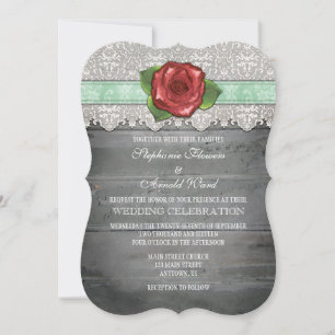 Invitation Mint Green Grey Rustic Wood Rose Mariage Inviter