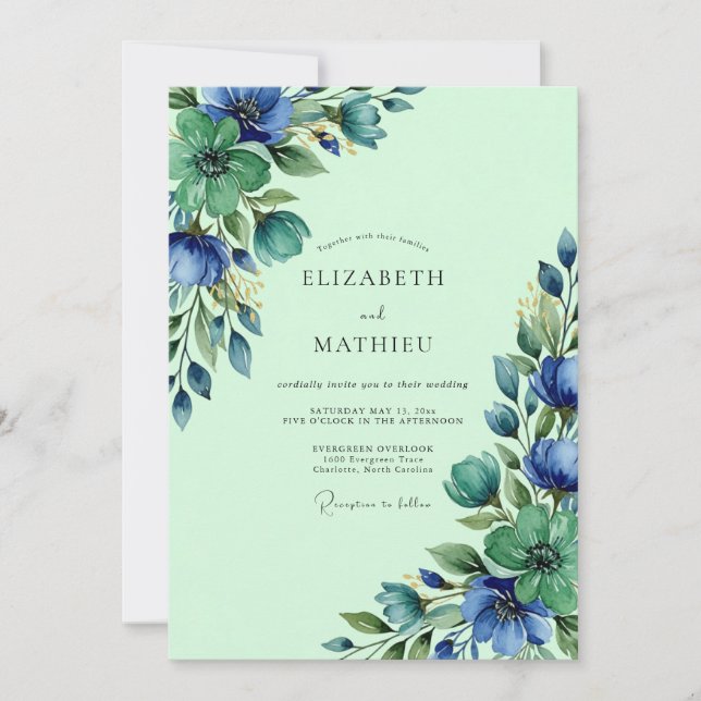 Invitation Mint Green Lush Watercolor Wedding (Devant)