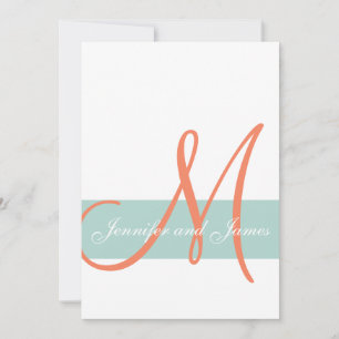 Invitation Mint Green Orange Monogramme Noms Mariage simple