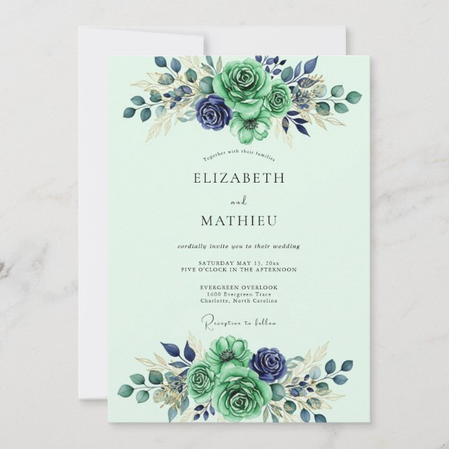 Invitation Mint Green Refined Watercolor Wedding (Devant)