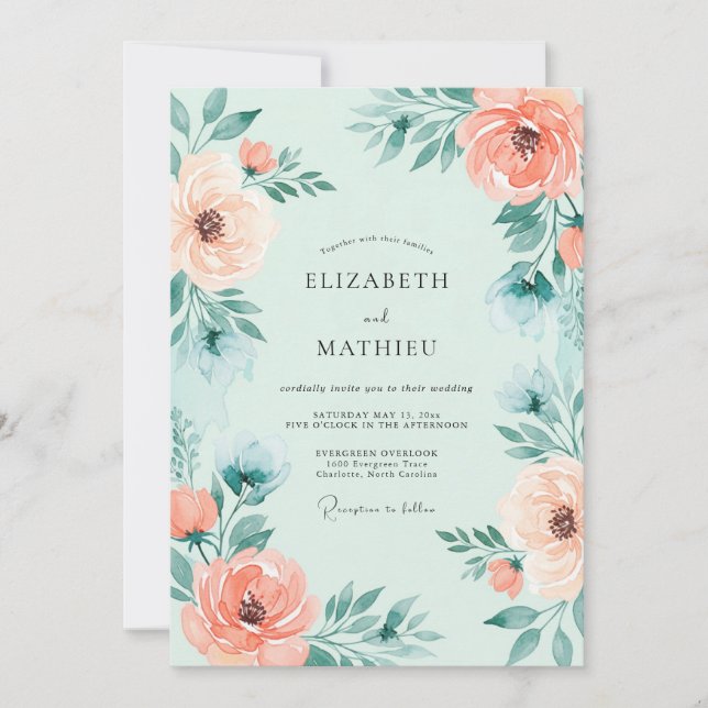 Invitation Mint Green Resplendent Floral Wedding (Devant)