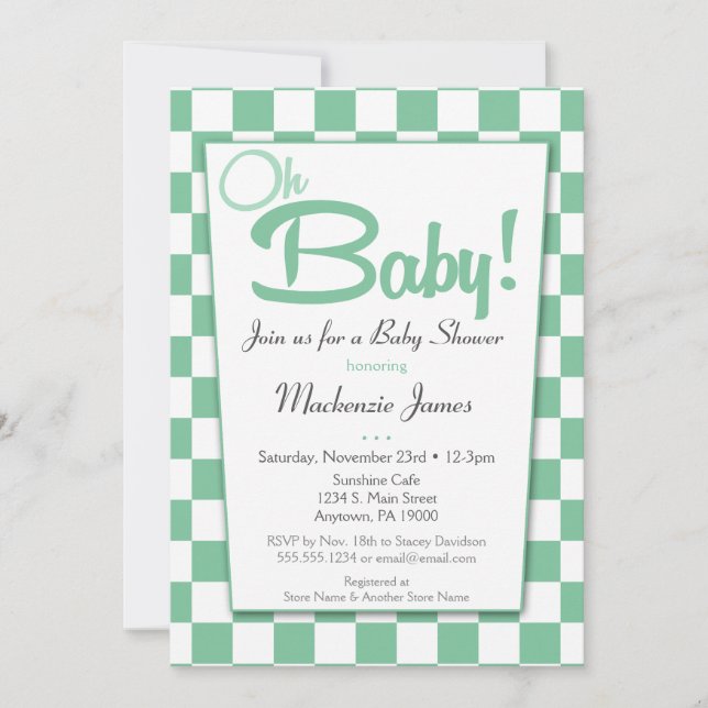 Invitation Mint Green Retro les années 50 Diner Baby shower I (Devant)
