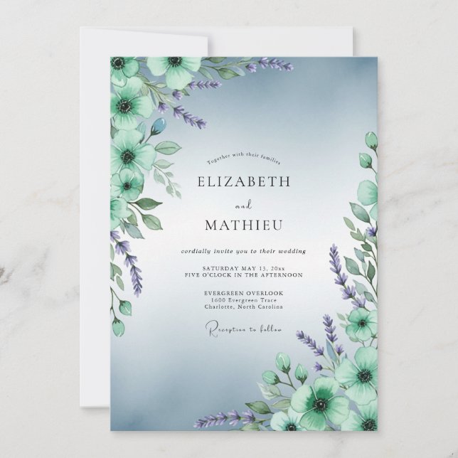 Invitation Mint Green Serene Watercolor Wedding (Devant)