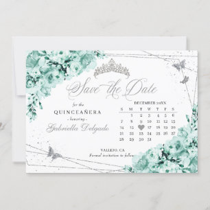 Invitation Mint Green & Silver Quinceañera Enregistrer La Dat
