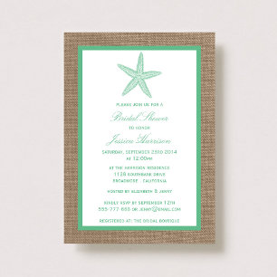 Invitation Mint Green Starfish Beach Burlap Fête des mariées