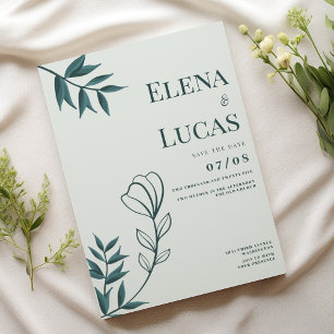 Invitation Mint gris cyan abstrait croquis mariage floral