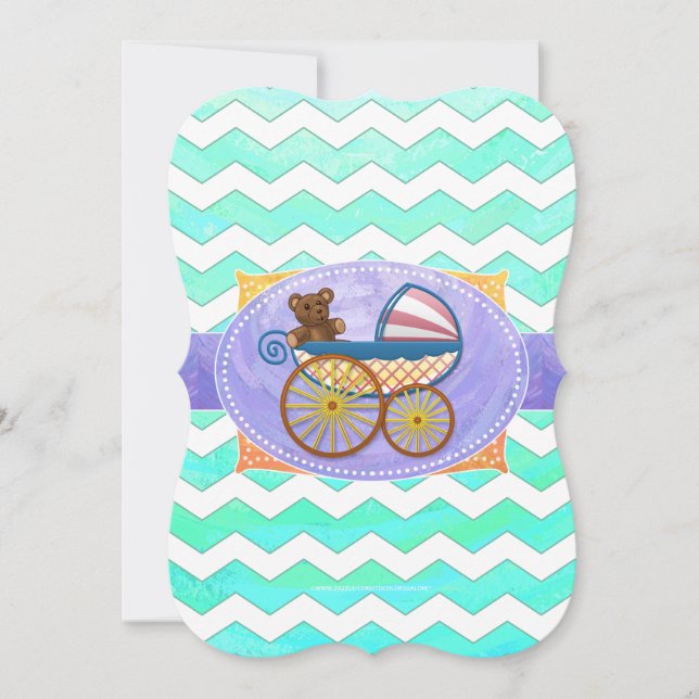 Invitation Mint Ice Blue Chevron Patteryn Baby (Devant)