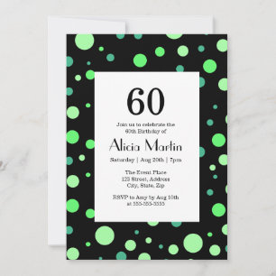 Invitation Mint & Jade Green Polka Dot Noir 60e anniversaire