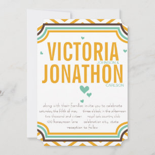 Invitation Mint Jaune moderne Zig Zag Typographie Mariage