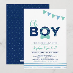 Invitation Mint & Navy   Typographie Moderne pour Fête Prénat