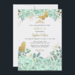 Invitation Mint Or Floral Tiara Butterfly Sweet 16<br><div class="desc">Elégant Mint Gold Butterfly Tiara Princess Butterfly Sweet 16 Invitation</div>