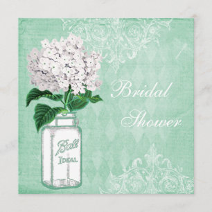 Invitation Mint Shabby Chic Jar & Hydrangea Fête de l'mariée