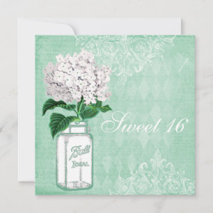 Invitation Mint Shabby Chic Mason Jar & Hydrangea Sweet 16