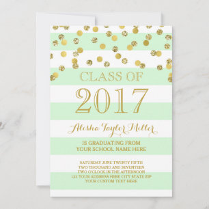 Invitation Mint Stripes Gold Confetti Photo 2017