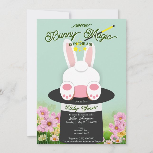 Invitation Mint Un Bunny Magique Casquette Jardin en Trick Ba (Devant)