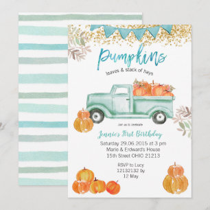 Invitation Mint Vert Anniversaire Bleu Citrouille Camion Anni