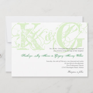 Invitation Mint vert antiquité grunge monogramme mariage invi