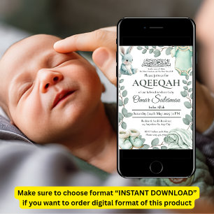 Invitation Minty Green Baby Stuff Musulman Aqiqah