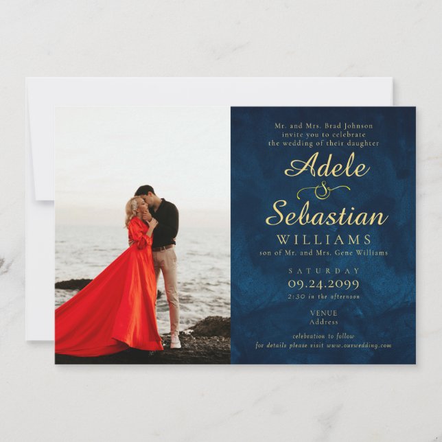 Invitation Minuit Bleu Photo Moderne Monogramme Mariage offic (Devant)